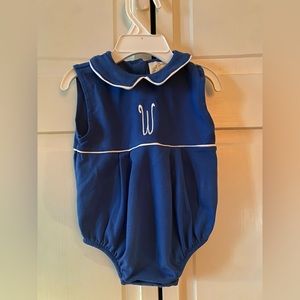 EUC Beaufort Bonnet Company Blue Biltmore Bubble 6-12 months. W monogram